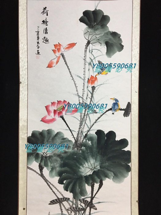 四尺中堂畫荷花鳥(荷塘清趣）裱好尺寸高*寬171cm*73cm畫芯尺