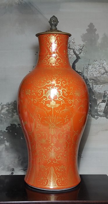 清代中期珊瑚紅描金觀音大瓶雙圈款| Yahoo拍賣