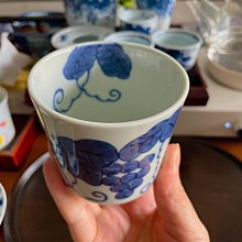 日本回流職人手作青花手繪葡萄朱口杯主人茶杯復古茶具送禮收藏【富山