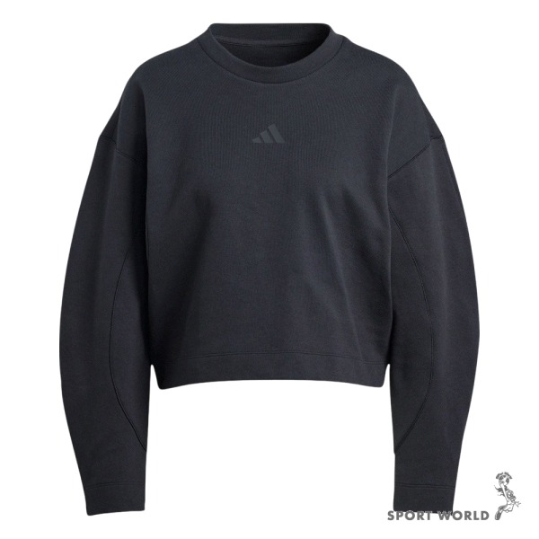 【下殺】Adidas 長袖上衣 女裝 短版 寬鬆 黑【運動世界】JF3416