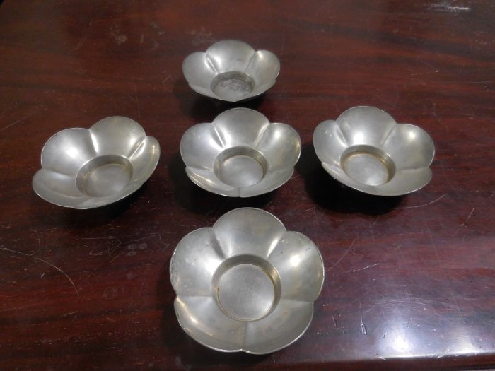 北溟居古美術】錫茶托五客