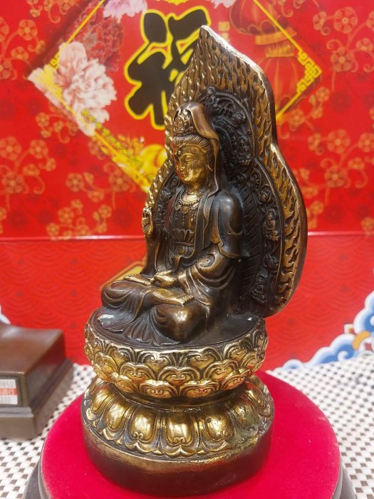 古铜 仏像 時代 觀音像 銅鎏金 大瑞古玩~鎏金銅雕觀音座像/黃銅鎏金靠背觀世音菩薩/古董銅器