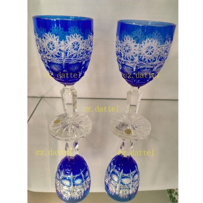 捷克水晶玻璃杯--Flower-blue】一組兩個杯子水晶杯酒杯波希米亞