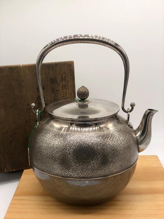 已結緣】日本老銀壺作家款/一東齋源三郎造槌目白銀壺1.6L 品項完整含供
