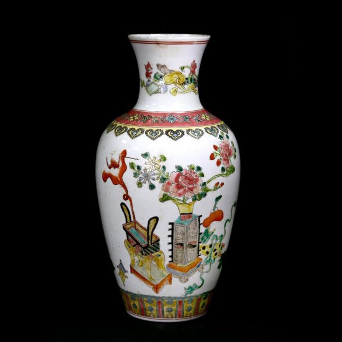 博古珍藏》清康熙．粉彩花卉紋花瓶．高42公分．早期收藏．老件瓷器．非