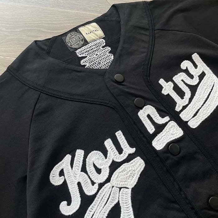 24AW KAPITAL 平田和宏 オックスフォード刺繍シャツジャケット kapital Kountry 平田和宏日系休閒骨頭刺繡字母寬鬆棒球短袖襯衫