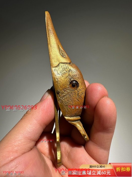 骨董晝道古銅製 水鳥鎮紙 西洋古董黃銅水鳥造型信件夾/裝飾擺件20世紀中期精黃銅制作匠人手作