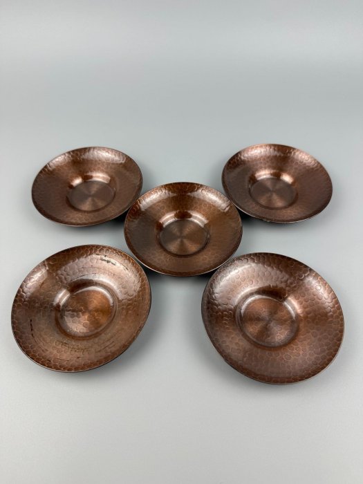 日本茶道茶具銅茶托五只榮美堂燭光釉茶托尺寸：11cm 重量：480g 【展覽