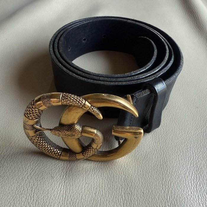 [熊熊之家3]保證正品 GUCCI 復古金  雙G 蛇  皮帶  size 95
