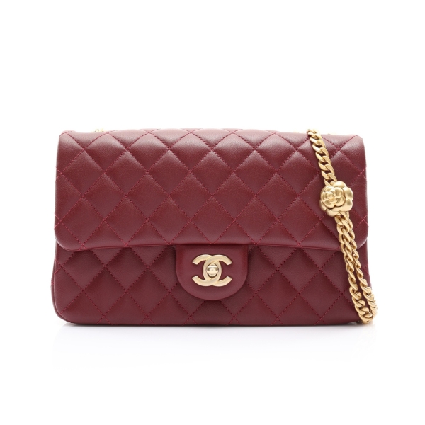 CHANEL 香奈兒 波爾多色 羊皮 Camellia Crush Flap 肩背包 山茶花調節扣 AS4064 【二手名牌BRAND OFF】