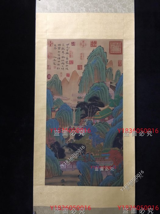 編號KG：1三尺絹布仿軸中堂畫，仇英的山水，純手工畫，實物拍攝一物一