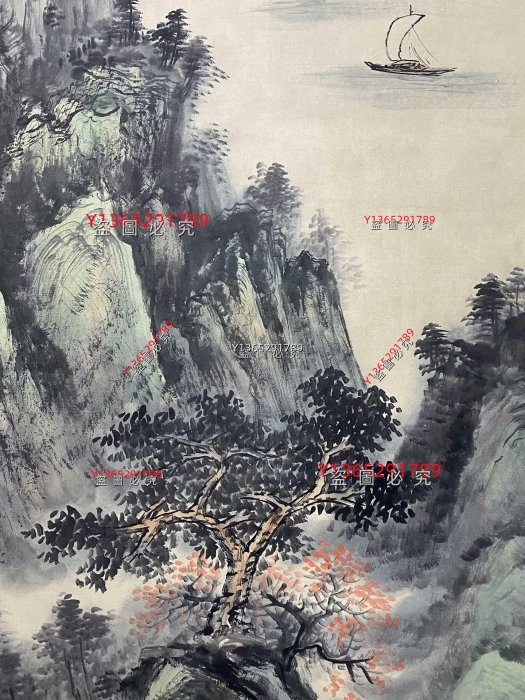 黃賓虹四尺中堂畫兩邊帶題字山水畫手繪畫畫工精細裝裱精美。 材質
