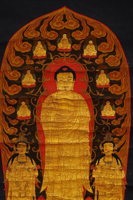 1/13結標高僧慈田開光手繪古佛畫善光寺式一光三尊阿彌陀如來PBF0428
