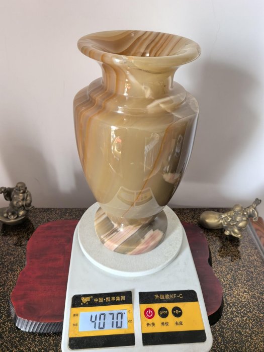 嚴選墨西哥縞瑪瑙花瓶，日產原創藝術品，高22公分，重4公斤，肚徑13