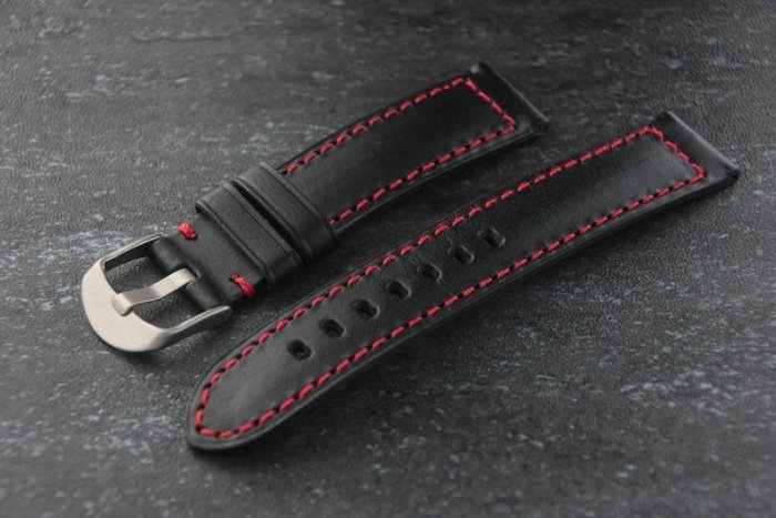 Banda出品,Hamilton'新衣,飛行軍錶風格直身20mm紅色縫線真皮錶帶seiko citizen pilot