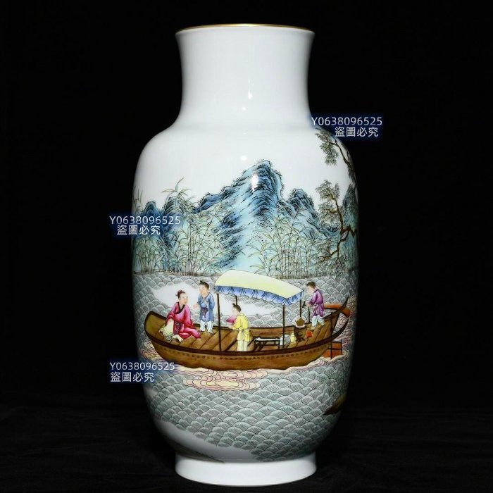 清乾隆琺琅彩泛舟煮茶圖瓶，高31.8cm直徑17cm，編號39 粉彩琺瑯彩青花