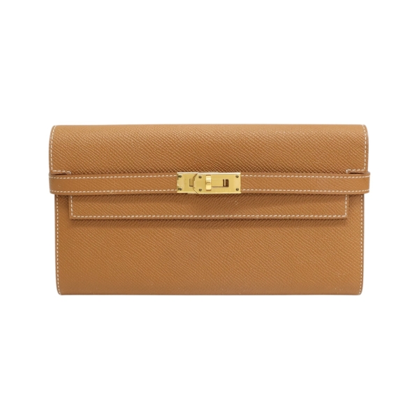 HERMES 愛馬仕 Kelly Long Wallet 兩折長夾 Epsom牛皮 金棕色 金扣 A刻 【二手名牌BRAND OFF】