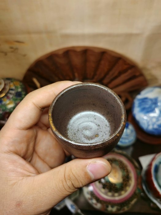 備前燒一口杯青備前木村一陽作非窯口帶原盒全新未使用底部有一處自然窯