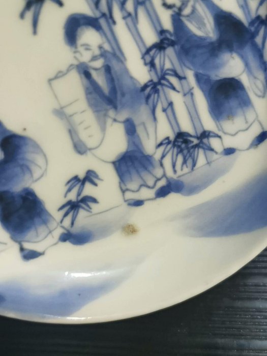 青花人物繪盤子竹林七賢圖壺承杯托青花染付小盤子小碟島國回流瓷器