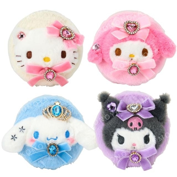 小禮堂 Sanrio 三麗鷗 絨毛造型隨身雙面鏡 (寶石緞帶款) Kitty 美樂蒂 大耳狗 酷洛米