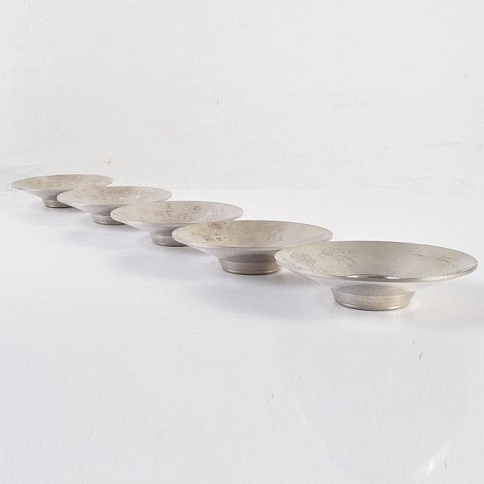 煎茶道具平安英青堂造純錫園式茶托五客合計約588g共箱MR7702 | Yahoo拍賣