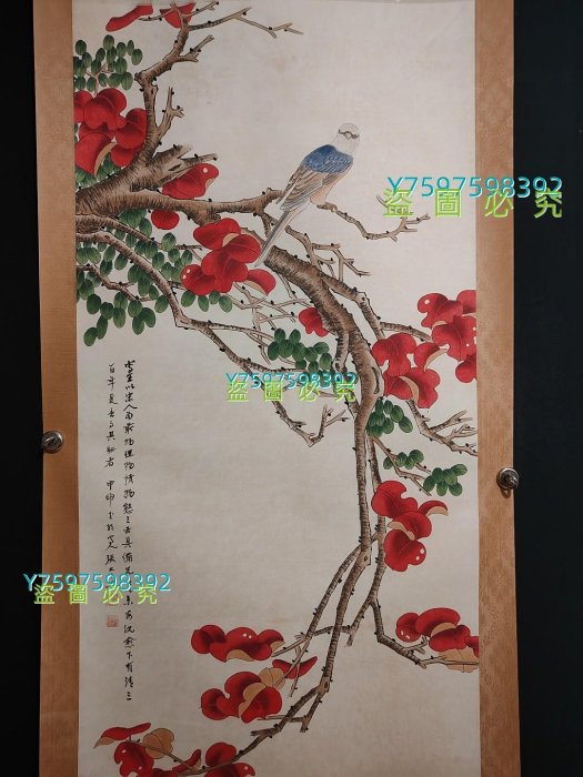 編號AL93 純手繪四尺中堂張大千花鳥一物一圖，實物攝材質【唐韻坊
