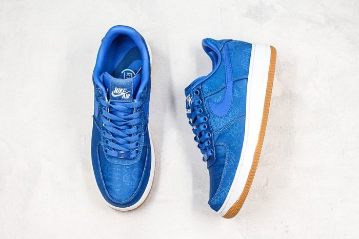 CLOT x Nike Air Force 1 陳冠希藍色絲綢休閒運動滑板鞋AO9286-400 男