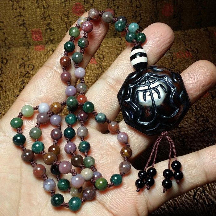 藏密七寶→天然西藏夢幻金剛血珠(金剛玉髓/黑紅玉髓)天珠項鍊VB-14-6