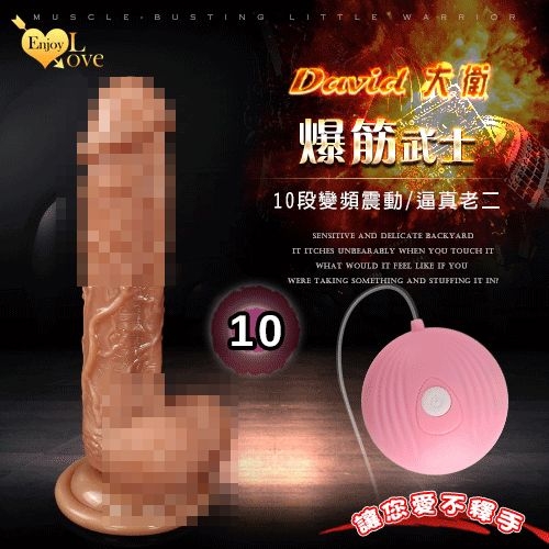 按摩棒 自慰器 Enjoy Love David 大衛 爆筋武士-10段變頻震動逼真膚質吸盤老二 保固6個月