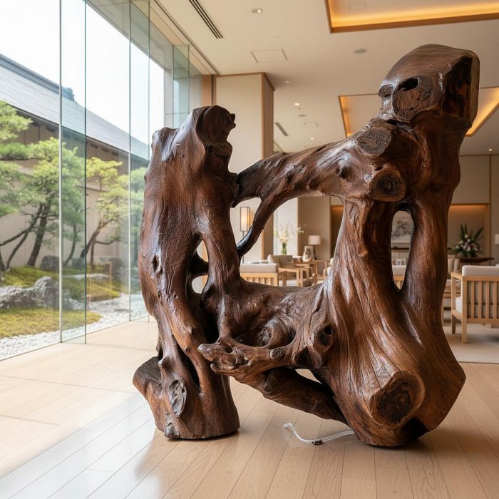 自然木の彫刻置物 5/6結標日本古木天然根藝雕刻大型玄關擺件CED0703 -佛像菩薩佛具法器