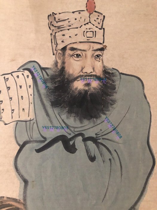 43【徐悲鴻】鐘馗伏虎，四尺手繪帶書信作品，雕花軸頭裝裱好尺寸