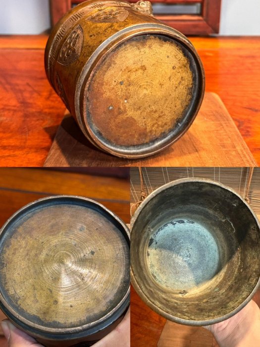 嚴選清代或民國雙獅饕餮紋銅器，手工雕刻古董級老銅藝術品，實物見底即