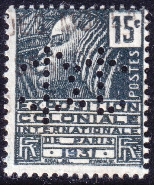 【Jugo】1931年博覽會紀念票15C，大巴黎地區的法籍絲綢連鎖百貨物業LOGO打孔防盜票(超級罕見)~一元起標，免運