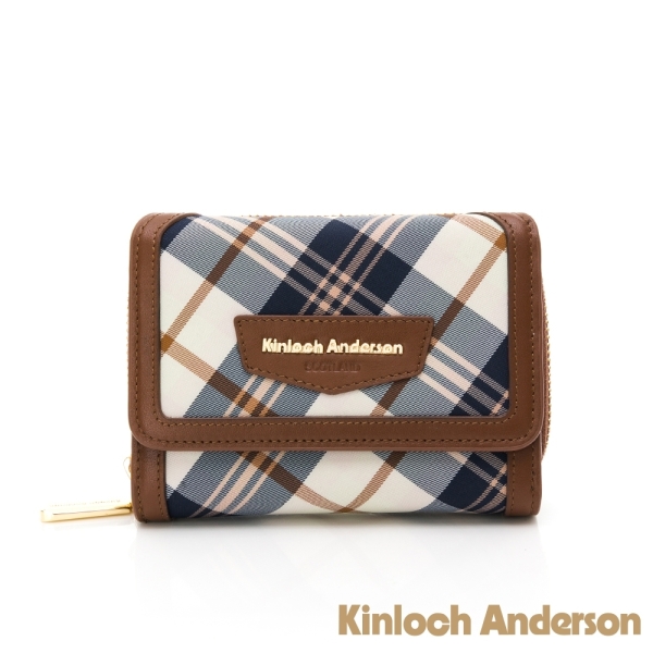 【寧寧小舖】台中35年老店 金安德森 Kinloch Anderson【咖啡色格紋牛皮壓扣女中夾 】KA241001CFF