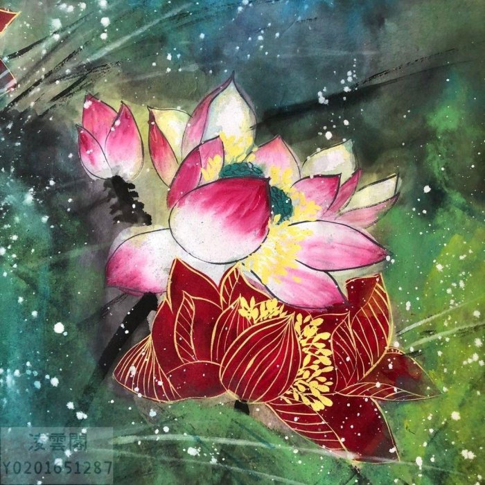 Z78【張大千】荷花,四尺豎幅純手繪作品帶證書| Yahoo拍賣