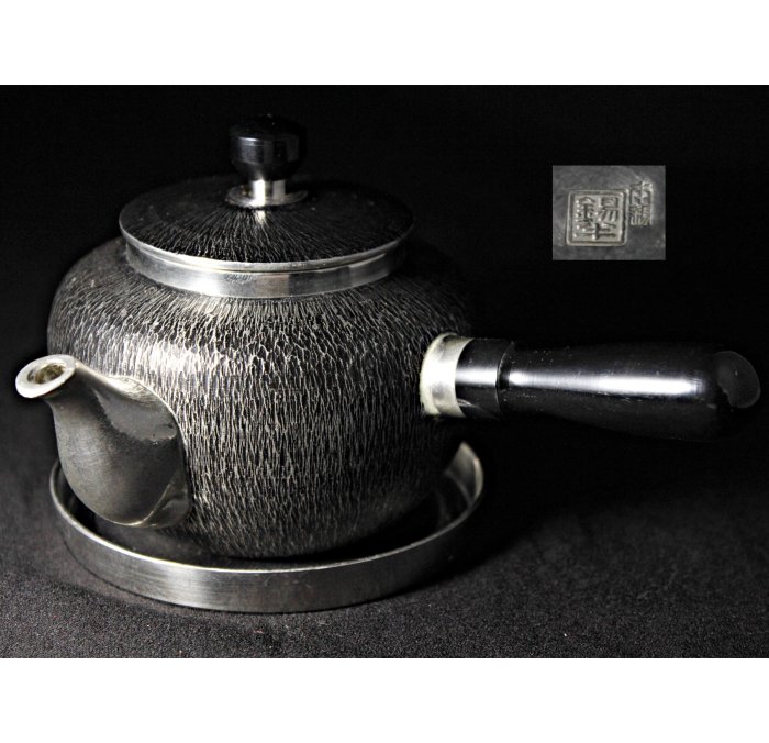 桑園の】美品!! 日本老字號本錫錫半377g 嵯峨野茶器組壺托側把壺T