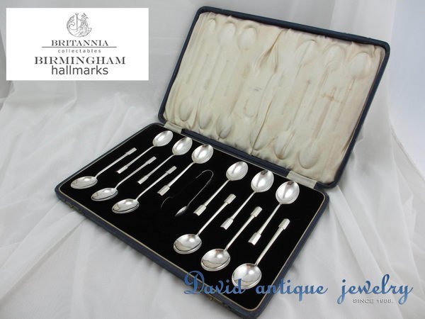 天堂鳥)) 古董1932&1934年英國製Birmingham伯明罕獅印925純銀湯匙