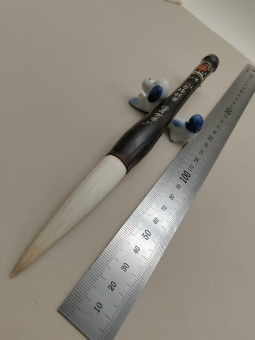 嚴選80年代三兔牌四號雪鋒老毛筆，創匯時期純羊毫手工刻字，牛角筆桿