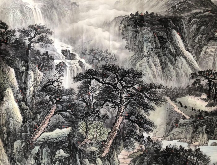 Z311【潘天壽】山水，八尺橫幅純手繪作品尺寸約：240*100厘米未裝裱