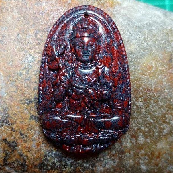 大勢至菩薩】天然桂林雞血石/朱砂阿卡天珠/雞血總統石掛墜Wi-63 特優