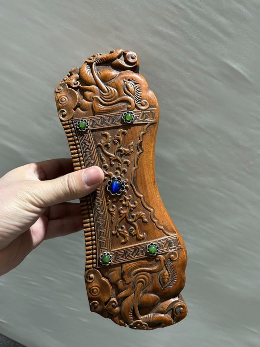 珍品舊藏老黃楊木手做木枕老式頸椎枕熏枕實木雕刻雙面雙頭象熏頸枕古樸