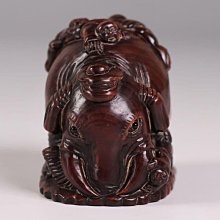 木製 提物 根付 在銘 日昇 象と唐子 ゾウ 人物 彫刻【MB302】 象根付日昇有銘唐子木製雕刻| Yahoo拍賣