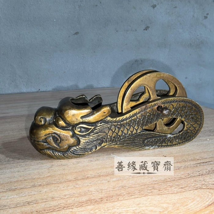 龍頭，古銅製，時代物，緣起物，重約2300克 老式銅墨斗十二生肖龍頭造型純銅材質手搖式設計木工畫線工具收藏擺件