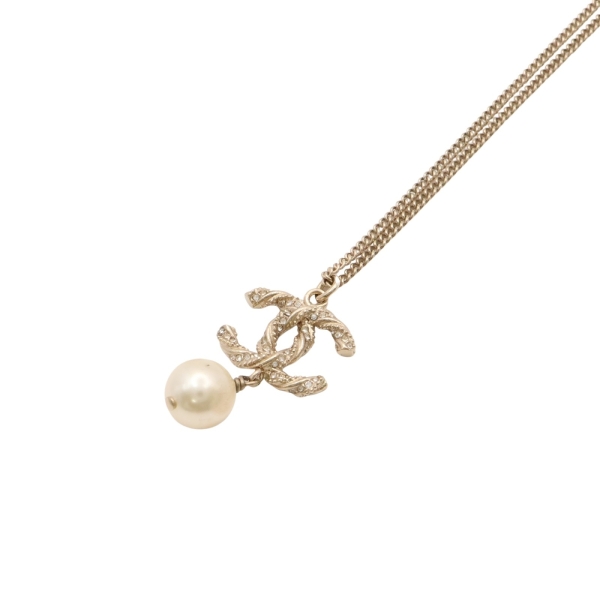 CHANEL 香奈兒 CC Logo 珍珠 項鍊 淺金色 金屬 【二手名牌BRAND OFF】