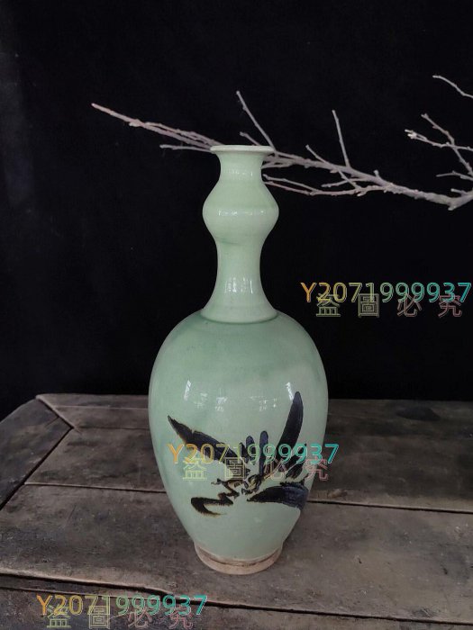 8宋代磁州窯綠釉蒜頭瓶老陶器老窯瓷，品相如圖，完整無瓷器老窯瓷老瓷
