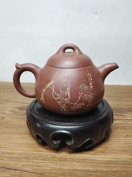 老珍藏，顧景舟《自怡軒》底款，《顧景洲》蓋款，刻繪老紫砂壺一