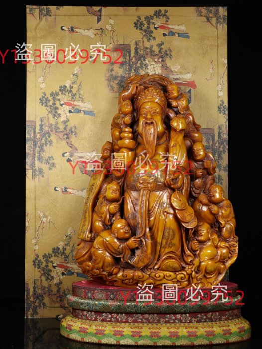 珍篆刻家玉璇刻石，壽山石田黃石雕刻《財神》擺件，雕工精湛、細膩透