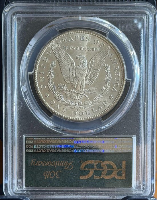 1881- S記舊金山廠摩根壹圓銀幣PCGS MS62 (30週年紀念標籤+全車輪銀光