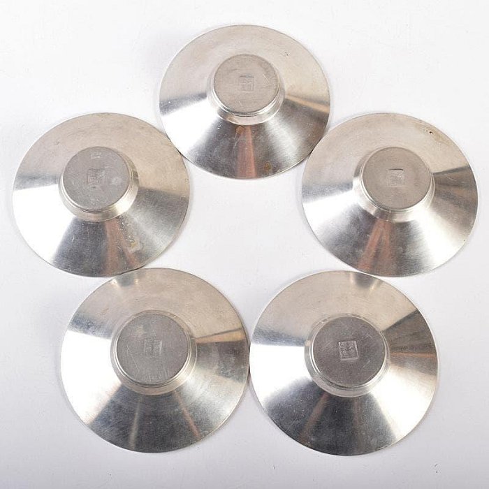 煎茶道具平安英青堂造純錫園式茶托五客合計約588g共箱MR7702 | Yahoo拍賣