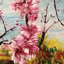 油畫106【周春芽】桃花，純手繪油畫，尺寸x70cm左右| Yahoo拍賣